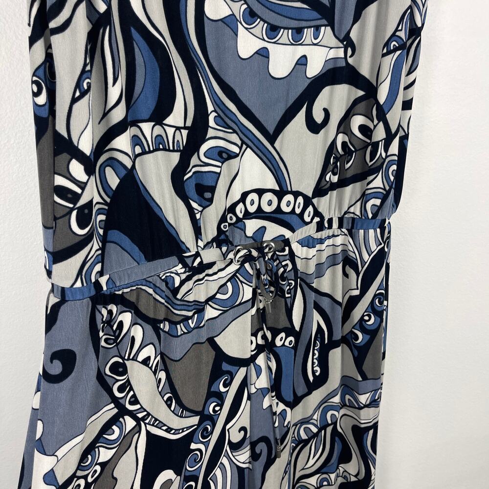 Chico’s Travelers Classic Crop Blue Grey Black Paisley Jumpsuit size 3 US 16 18 - Picture 7 of 12